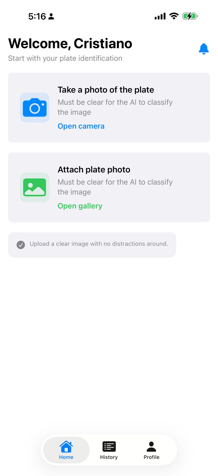 Plaki — Pantalla Inicio, identificación de placas